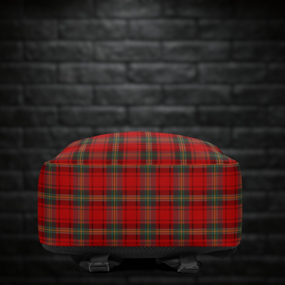 A backpack with classic red punk tartan print