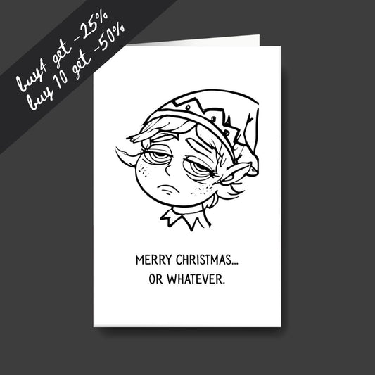 a tired elf sad Christmas greeting card