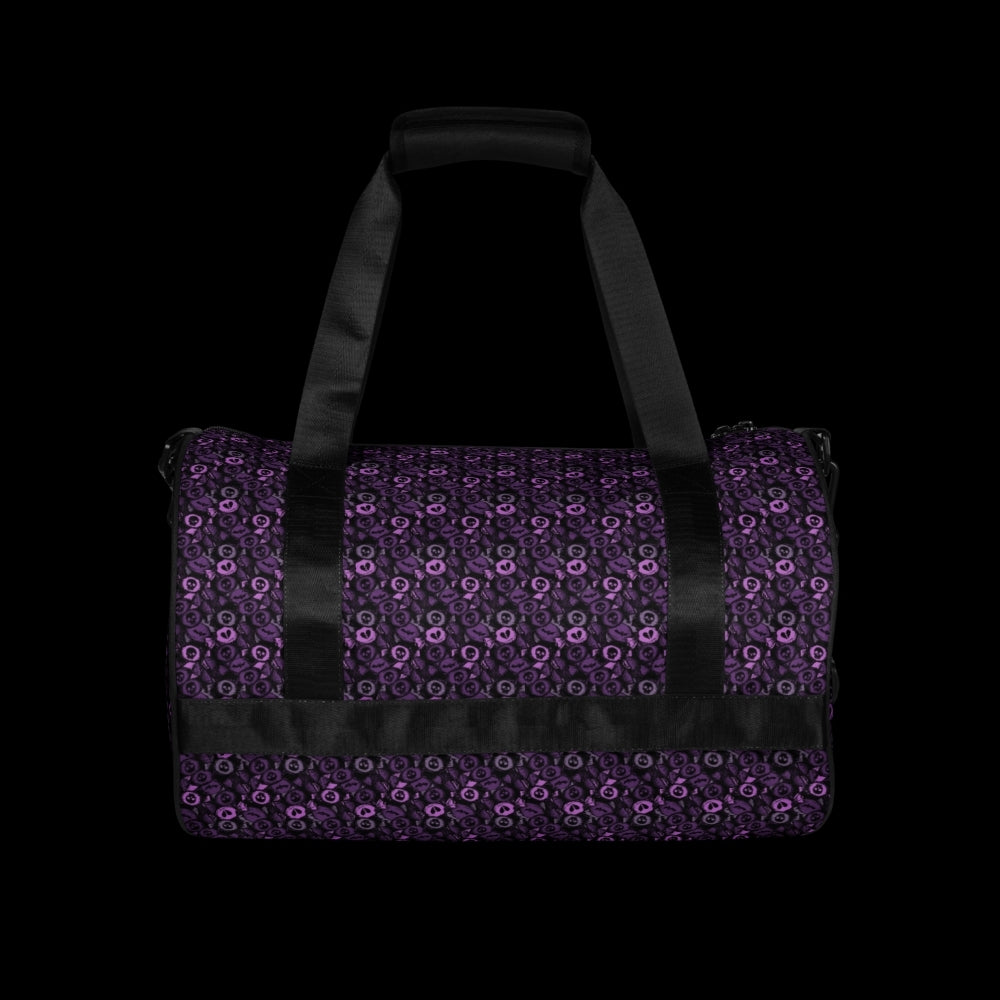 Duffel bag with a skull candy pattern in purple shades