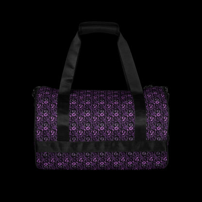 Duffel bag with a skull candy pattern in purple shades