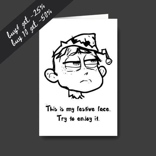 a tired elf sad Christmas greeting card