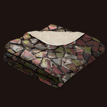 Moody sherpa blanket featuring a broken mosaic in moody tones, oversized cozy throw blanket