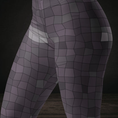 Leggings with an irregular distorted mosaic pattern in greyish blue
