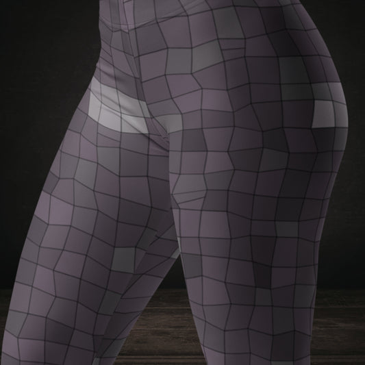 Leggings with an irregular distorted mosaic pattern in greyish blue