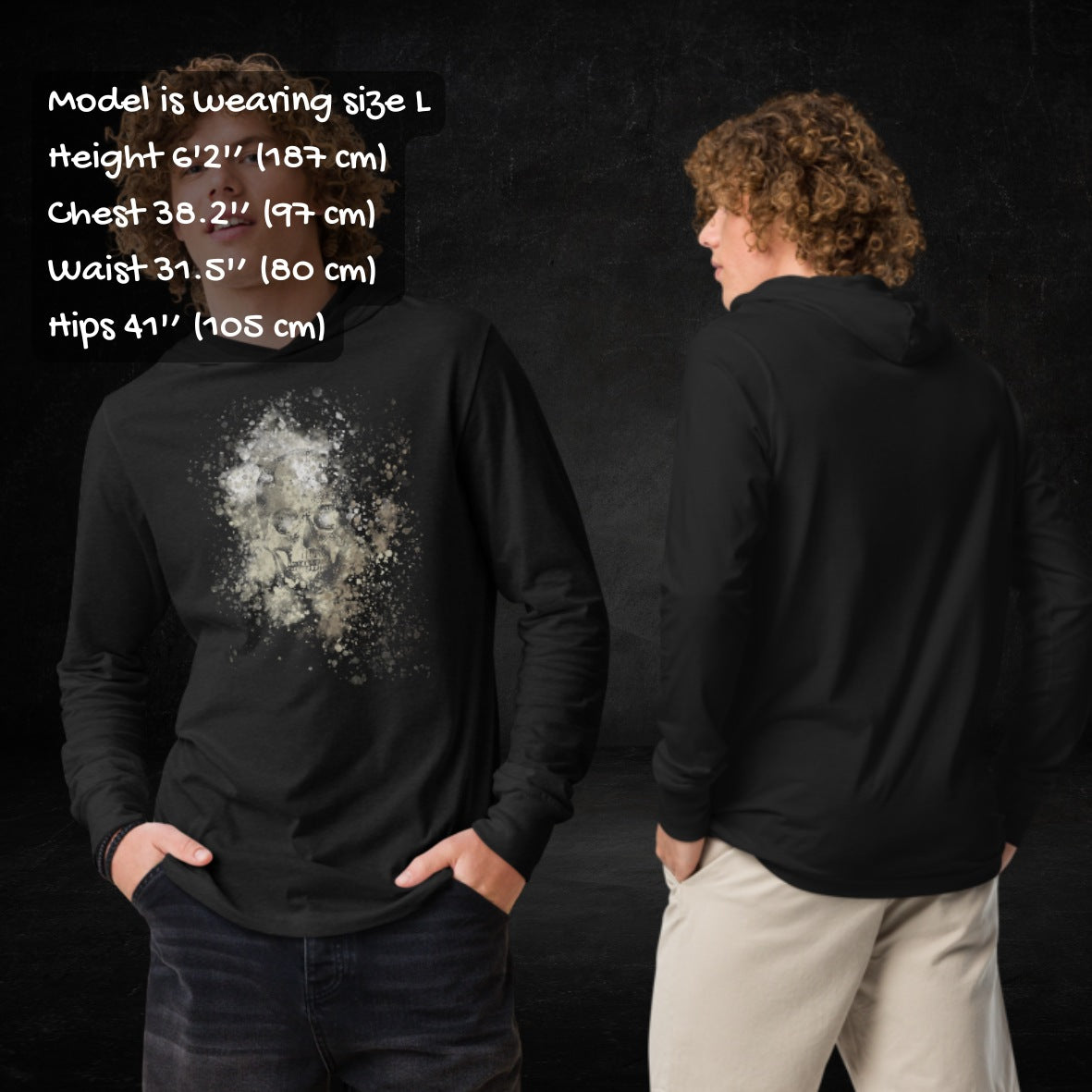 Camo splatter skull hooded long-sleeve tee