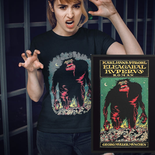vintage framed movie poster of the lost film "Nachgestalten" aka Figures of the Night and a person with the same motif on a tshirt