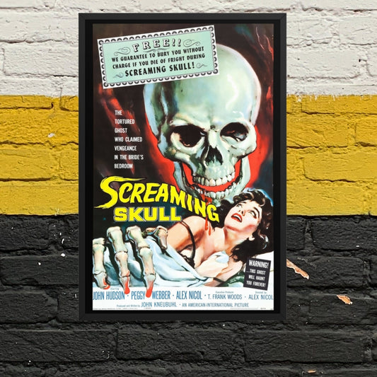 a vintage framed poster of the movie "Screaming skull"