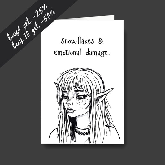 a tired elf sad Christmas greeting card