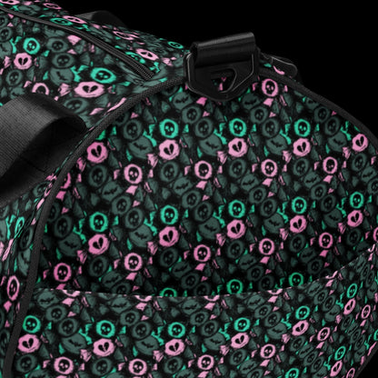Duffel bag with a skull candy pattern in mint grey and pink shades