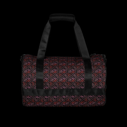 Duffel bag with a skull candy pattern in red crushed velvet shades