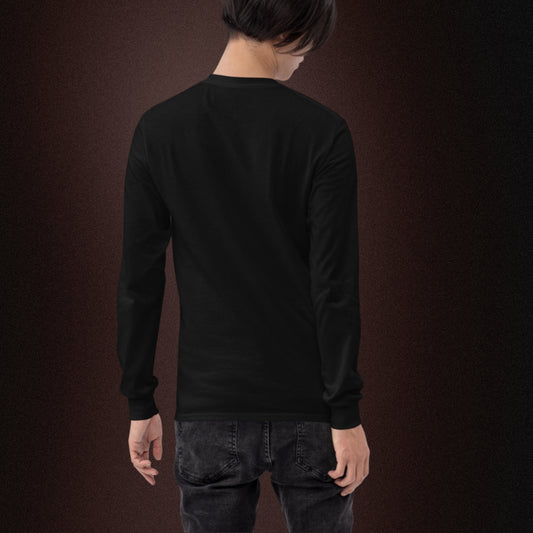 Person wearing a Gildan 2400 black long sleeve tee with text PUNK INSIDE as large letters filled  with punk symbols collage