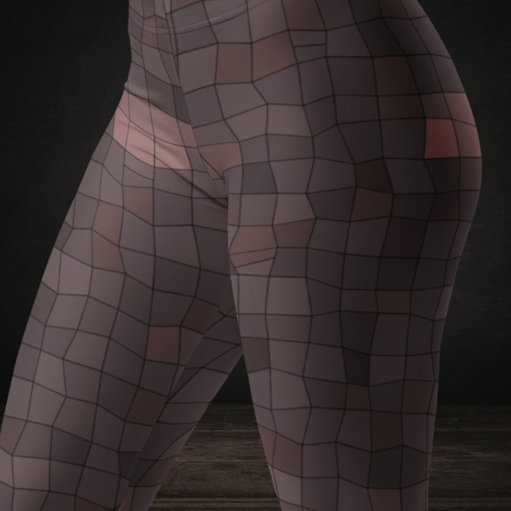 Leggings with an irregular distorted mosaic pattern in dusty burgundy pink shades