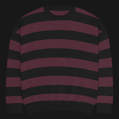a grunge striped sweater with wide black and dark stripes