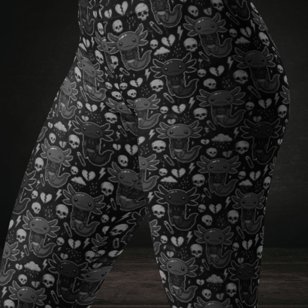 leggings with emo axolotls in monochrome