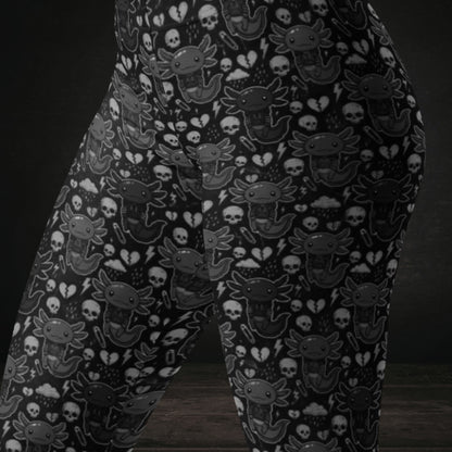 leggings with emo axolotls in monochrome