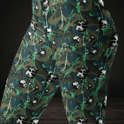Camo splatter skull pattern leggings with teal details