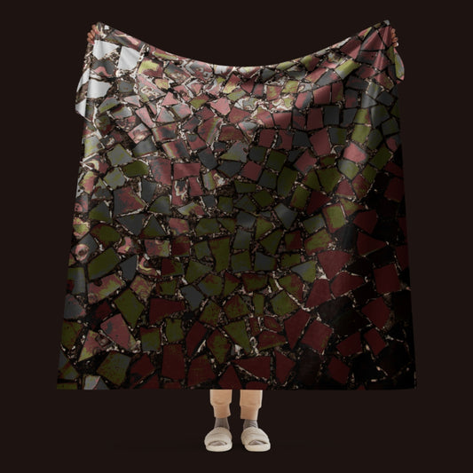 Moody sherpa blanket featuring a broken mosaic in moody tones, oversized cozy throw blanket