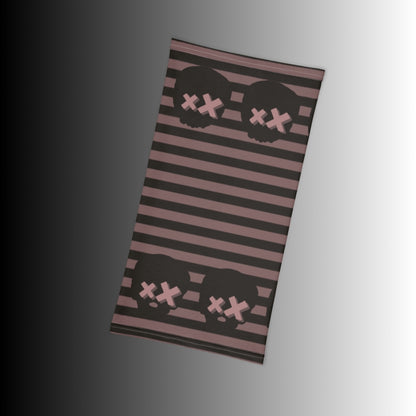 grunge striped neck gaiter with x-eyed skulls