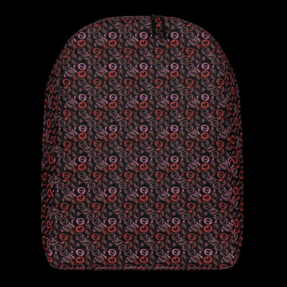 a backpack with an alt emo skull candy pattern in burgundy pink and red