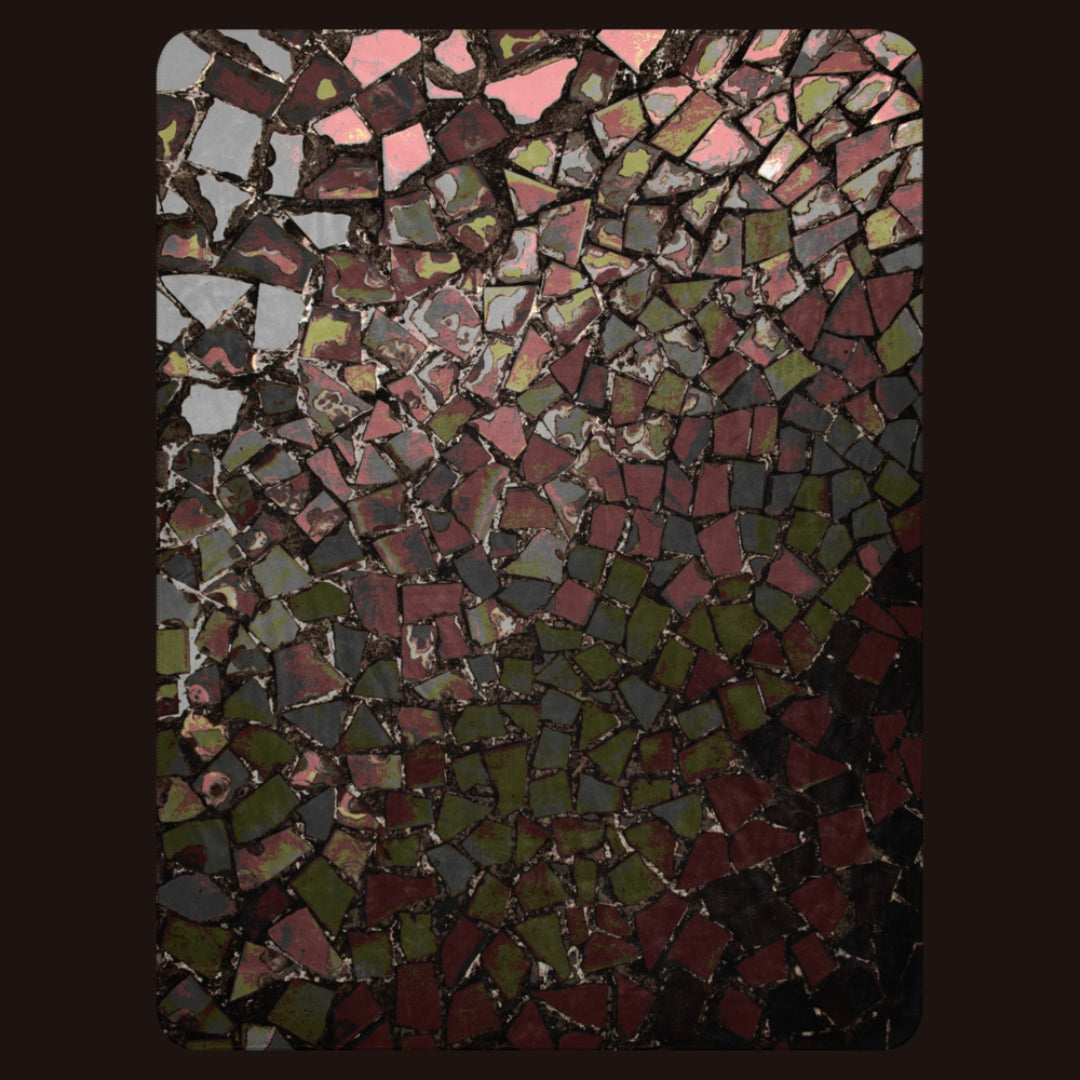 Moody sherpa blanket featuring a broken mosaic in moody tones, oversized cozy throw blanket
