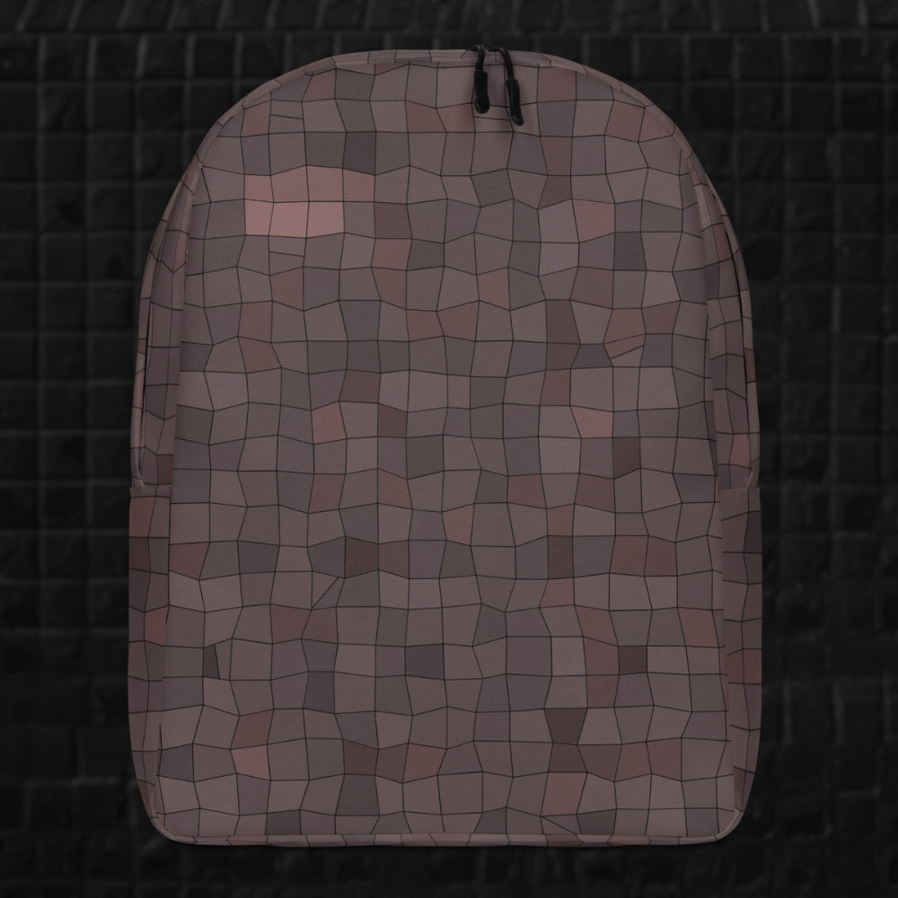 a dusty pink burgundy skewed mosaic pattern backpack