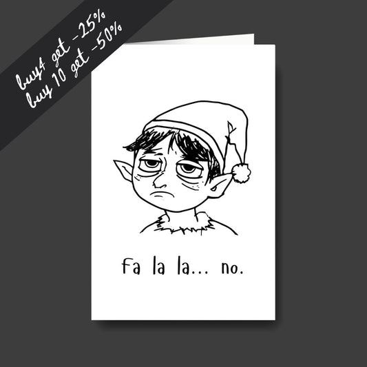 a tired elf sad Christmas greeting card