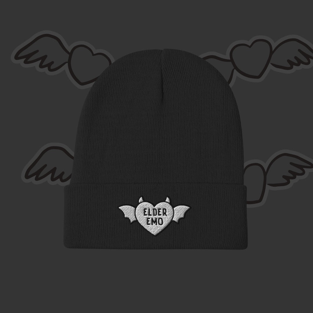 Elder Emo Beanie - Winged Heart Embroidery