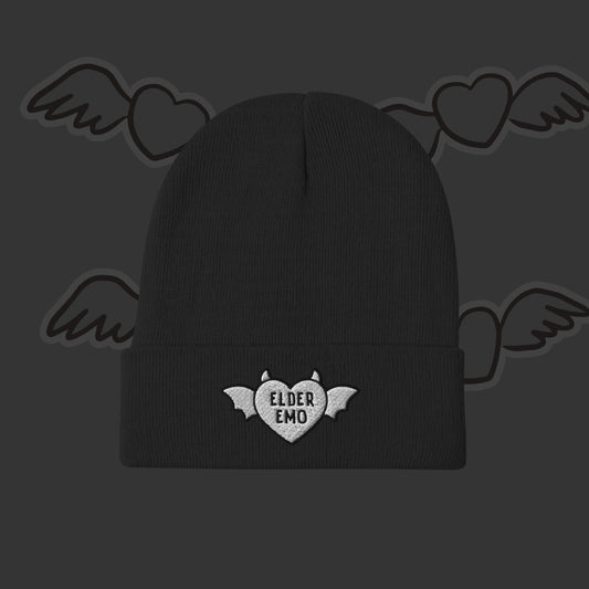 Elder Emo Beanie - Winged Heart Embroidery