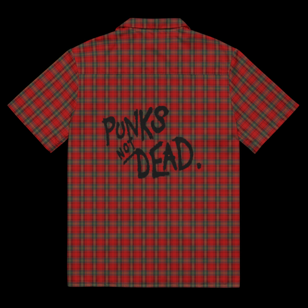 A red punk tartan pattern short sleeve shirt with back print Punks not dead.