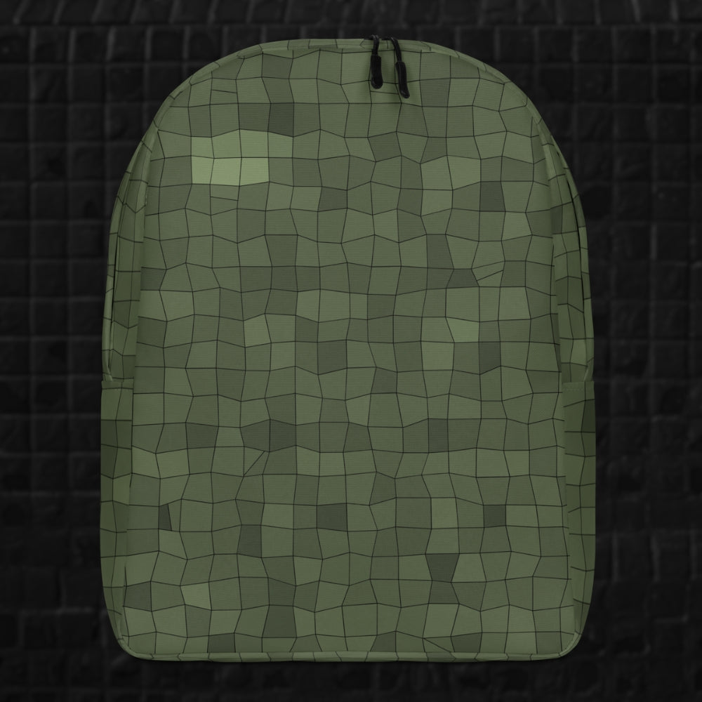 an olive skewed mosaic pattern backpack