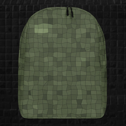 an olive skewed mosaic pattern backpack