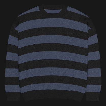 a grunge striped sweater with wide black and dark stripes