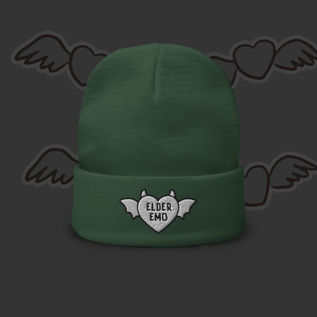 Elder Emo Beanie - Winged Heart Embroidery