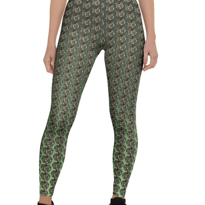 leggings with camo colored pumpkins on subtle background
