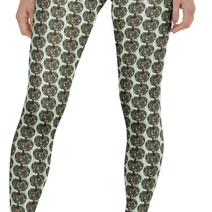 leggings with camo colored pumpkins on subtle background