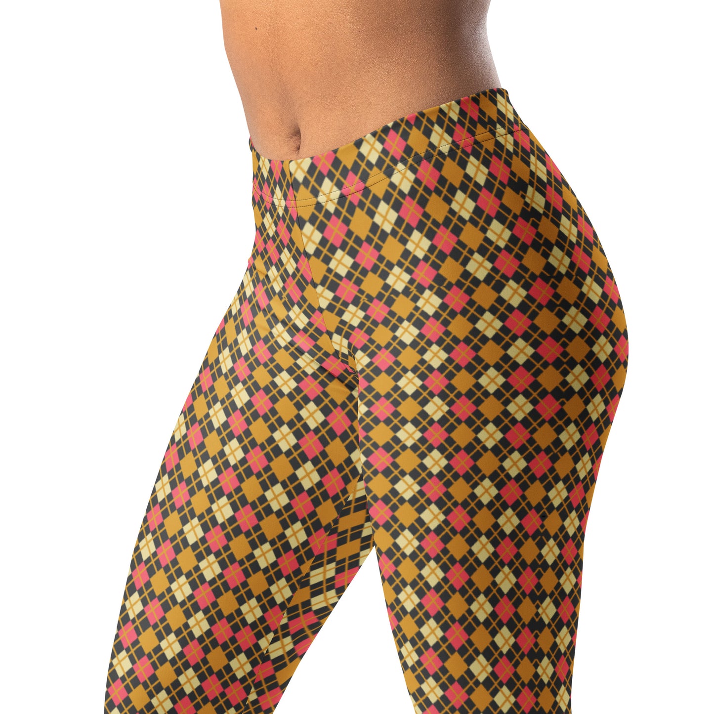 leggings with diamond argyle pattern with charcoal base and yellow accent