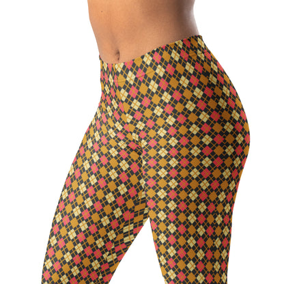 leggings with diamond argyle pattern with charcoal base and yellow accent