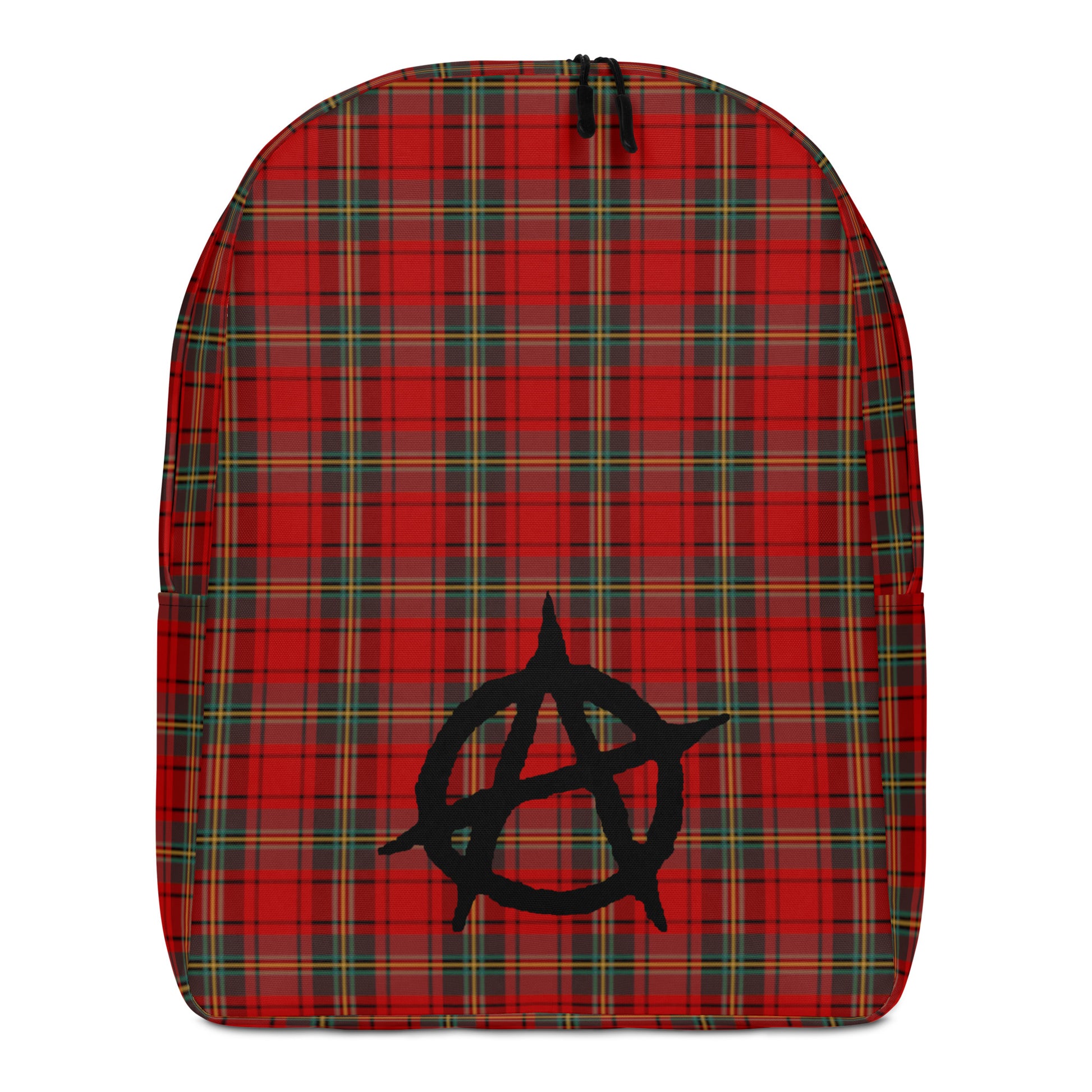 Punk tartan backpack with anarchy symbol