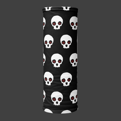 a black neck gaiter with skulls