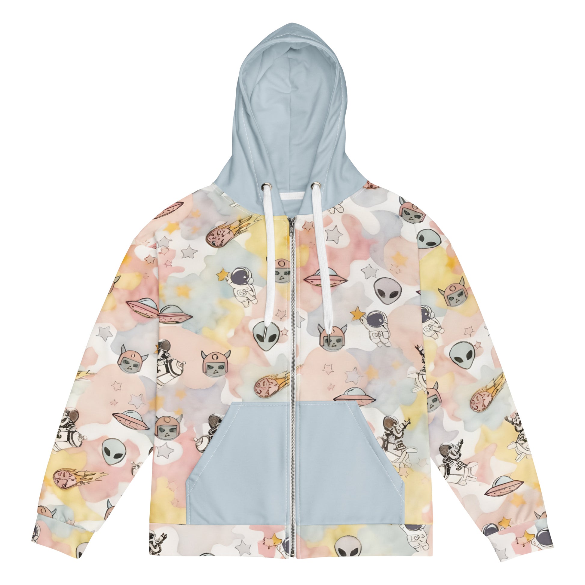 an emo and scene zip hoodie with ice cream like pastel colors and space theme