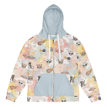an emo and scene zip hoodie with ice cream like pastel colors and space theme