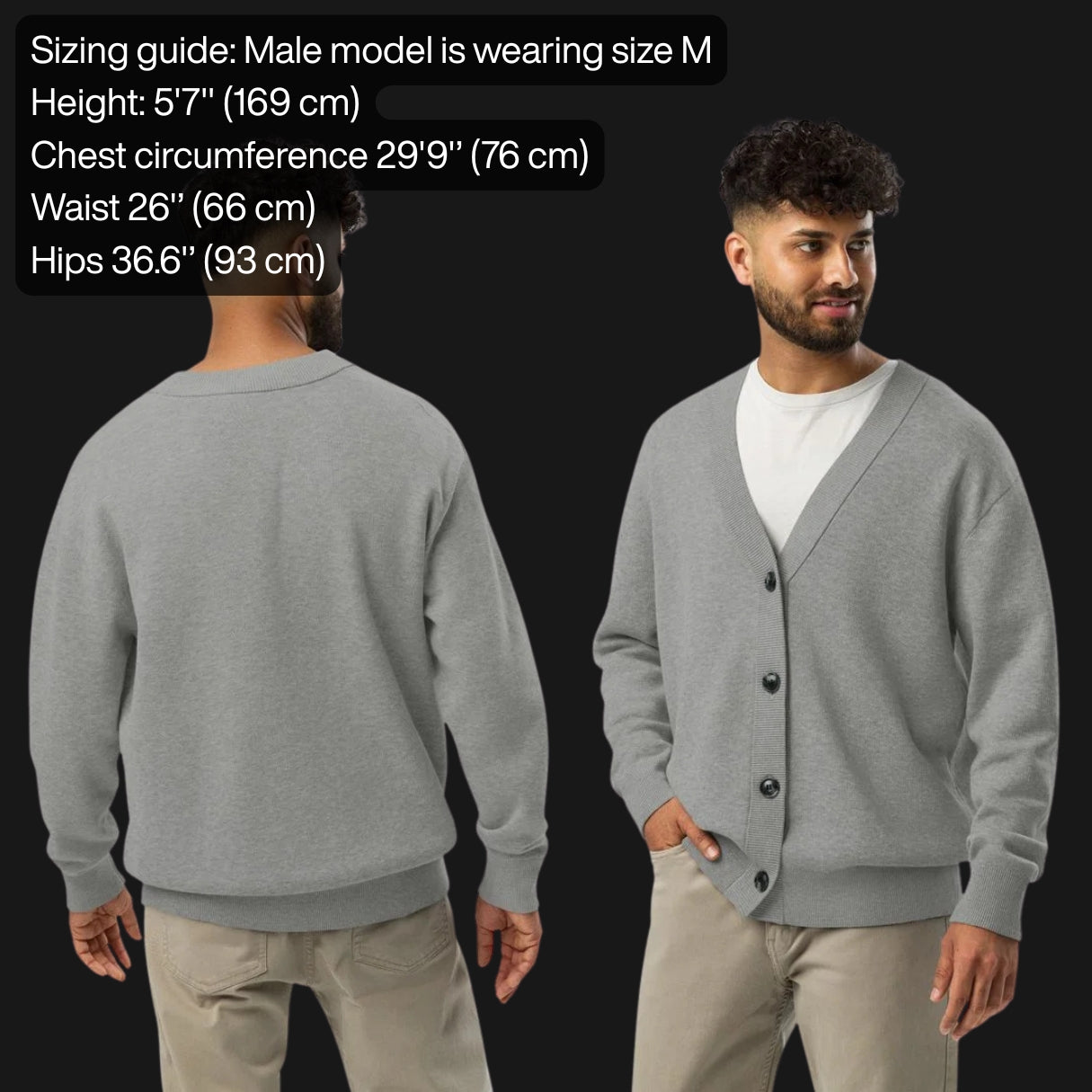 Size guide for the knitted cardigan