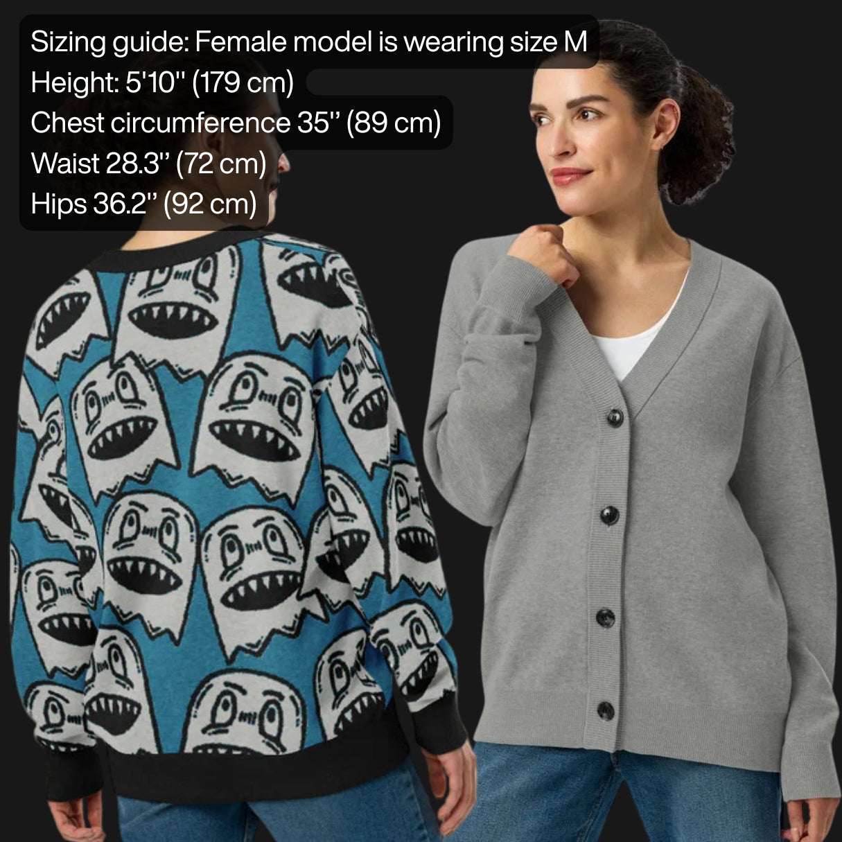 Size guide for the knitted cardigan