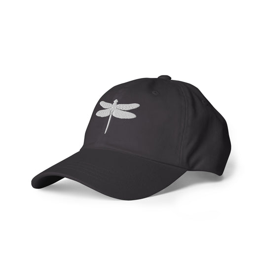 classic dad hat baseball cap with dragonfly design, dark grey