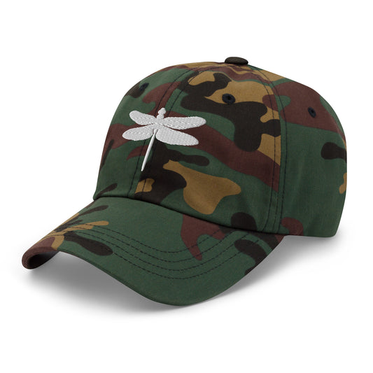 classic dad hat baseball cap with dragonfly design, green camo
