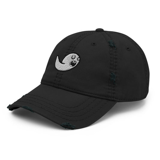 distressed dad hat with embroidered stupefied emo black