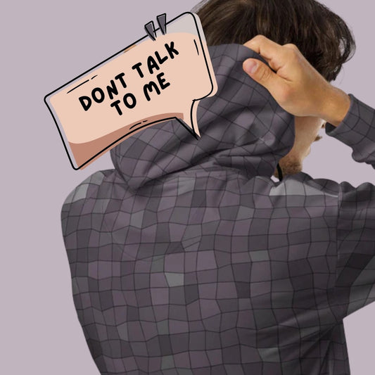 dark blue grey mosaic zip hoodie with emo vibes perfect for hiding under the hood