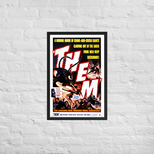 a framed poster of the vintage horror movie them!