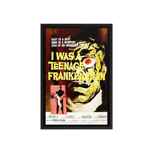 a large framed poster of the vintage horror movie I was a teenage frankenstein