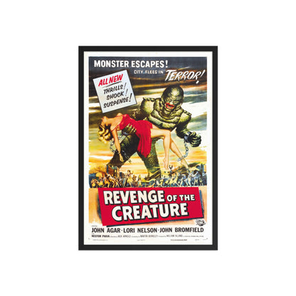 a vintage framed poster of the movie "revenge of the creature"